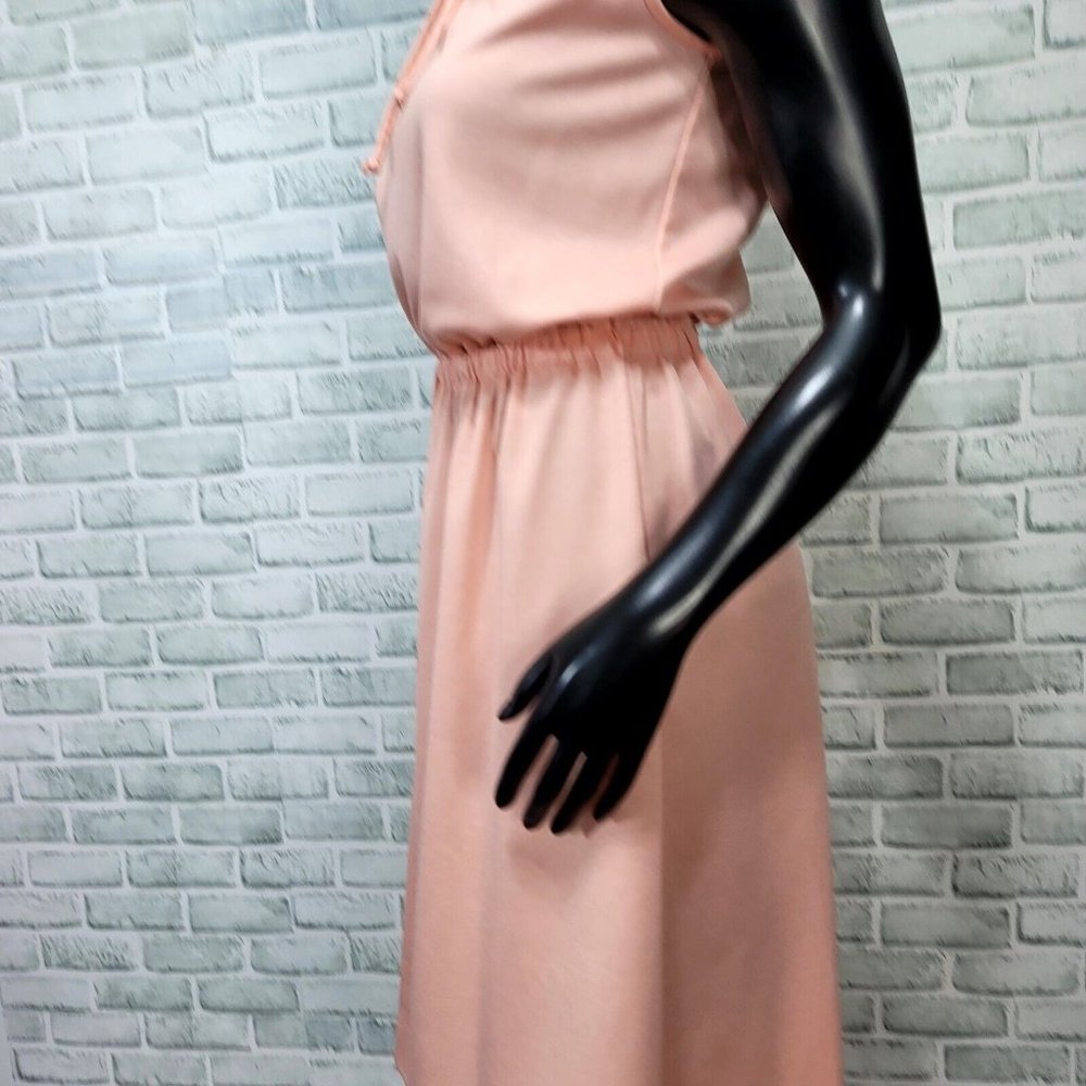 Vintage 70s Butte Knit S/M Peach Pink Day Dress &‎ Jacket Polyester Outfit Set - Picture 6 of 14
